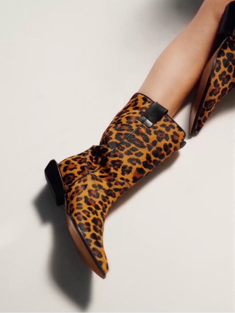 SCHUTZ Ashely Leopard Print Mid-Calf Heeled Boots EUC